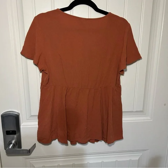 Torrid Burnt Orange Babydoll Crinkle Gauze Crinkle Short Sleeve Blouse Size 00 - Picture 4 of 8
